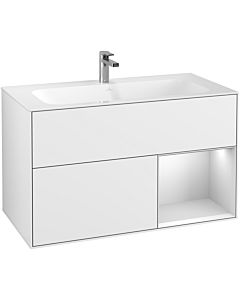 Villeroy und Boch Finion Villeroy und Boch F040MTGF 99,6x59,1x49,8cm, étagère à droite laqué blanc mat, laqué blanc brillant
