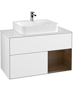 Villeroy und Boch Finion Villeroy und Boch Finion F121GNGF 100cm, cover plate white matt, shelf on the right walnut veneer, glossy white lacquer