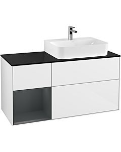 Villeroy und Boch Finion Villeroy und Boch Finion F142HGGF 120cm, top glass black matt, shelf left Midnight Blue Matt Lacquer , glossy white lacquer