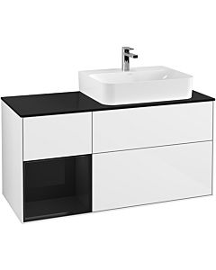 Villeroy und Boch Finion Villeroy und Boch Finion F142PHGF 120cm, top glass black matt, shelf left Glossy Black Lacquer , glossy white lacquer
