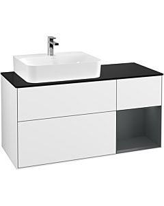 Villeroy und Boch Finion Waschtischunterschrank F152HGGF 120cm, Abdeckplatte black matt, Regal rechts Midnight Blue Matt Lacquer, Glossy white lacquer