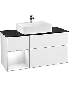 Villeroy und Boch Finion Waschtischunterschrank F162GFGF 120cm, Abdeckplatte black matt, Regal links Glossy white lacquer, Glossy white lacquer