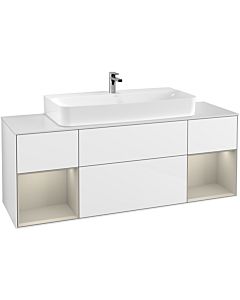 Villeroy und Boch Finion Villeroy und Boch F211HHGF 160cm, plaque de finition blanc mat, étagères laqué sable mat, laqué blanc brillant