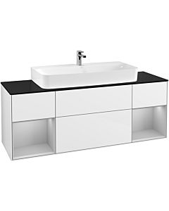 Villeroy und Boch Finion Villeroy und Boch F212GJGF 160cm, plaque de finition noir mat, étagères laqué gris clair mat, laqué blanc brillant