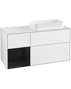 Villeroy und Boch Finion Waschtischunterschrank F271PHGF 120cm, Abdeckplatte white matt, Regal links Glossy Black Lacquer, Glossy white lacquer