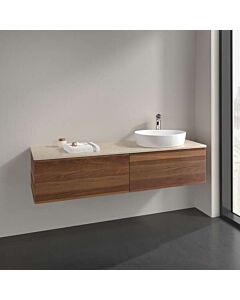 Villeroy &amp; Boch Antao vanity unit L38013HM with lighting, 2 drawers, 1600 x 360 x 500 mm, smooth front, Warm Walnut / Botticino