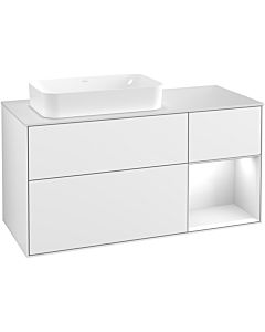 Villeroy und Boch Finion Waschtischunterschrank F281GFGF 120cm, Abdeckplatte white matt, Regal rechts Glossy white lacquer, Glossy white lacquer