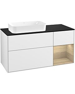 Villeroy und Boch Finion Villeroy und Boch F282PCGF 120cm, plaque de finition noir mat, étagère à droite Oak Veneer , laqué blanc brillant