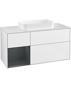Villeroy und Boch Finion Waschtischunterschrank F291HGGF 120cm, Abdeckplatte white matt, Regal links Midnight Blue Matt Lacquer, Glossy white lacquer