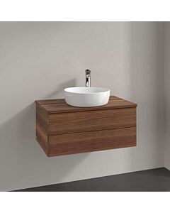 Meuble-lavabo Villeroy &amp; Boch Antao L19152HM avec éclairage, 2 tiroirs, 800 x 360 x 500 mm, façade texturée, finition Noyer Chaud / Noyer Chaud