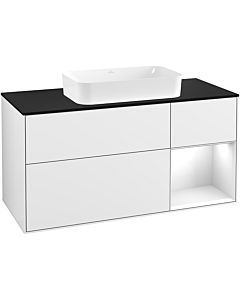 Villeroy und Boch Finion Waschtischunterschrank F302GFGF 120cm, Abdeckplatte black matt, Regal rechts Glossy white lacquer, Glossy white lacquer