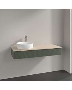 Meuble-lavabo Villeroy &amp; Boch Antao L11153HL avec éclairage, 1 tiroir, 1200 x 190 x 500 mm, façade texturée, laque mate Vert Feuille / Botticino