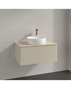 Villeroy und Boch Antao Waschtisch-Unterschrank L30153HJ mit Beleuchtung, 1 Auszug, 800 x 360 x 500 mm, Front mit Struktur, Silk Grey Matt Lacquer / Botticino