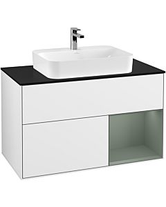 Villeroy und Boch Finion Villeroy und Boch F372GMGF 100cm, plaque de finition noir mat, étagère à droite Olive Matt Lacquer , laqué blanc brillant