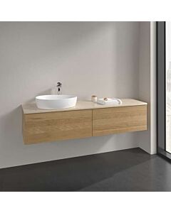 Villeroy und Boch Antao Waschtisch-Unterschrank L37013HN mit Beleuchtung, 2 Auszüge, 1600 x 360 x 500 mm, Front ohne Struktur, Honey Oak / Botticino