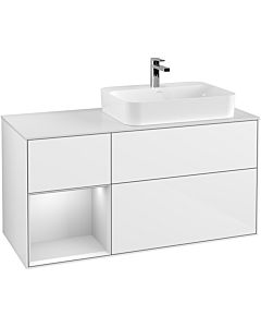 Villeroy und Boch Finion Villeroy und Boch F391MTGF 120cm, plaque de recouvrement blanc mat, étagère gauche laqué blanc mat, laqué blanc brillant