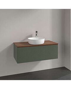 Villeroy und Boch Antao Waschtisch-Unterschrank L31152HL mit Beleuchtung, 1 Auszug, 1000 x 360 x 500 mm, Front mit Struktur, Leaf Green Matt Lacquer / Warm Walnut