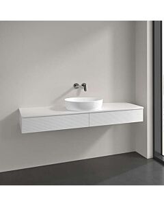 Meuble-lavabo Villeroy &amp; Boch L14150GF avec éclairage, 2 tiroirs, 1600 x 190 x 500 mm, façade texturée, laque blanche brillante / laque blanche brillante