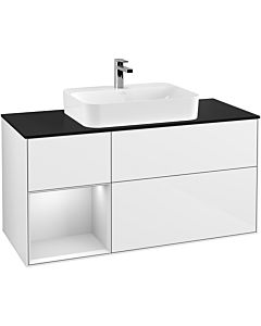 Villeroy und Boch Finion Villeroy und Boch Finion F412MTGF 120cm, cover plate black matt, shelf left white matt lacquer, glossy white lacquer