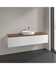 Meuble vasque Villeroy &amp; Boch Antao L36112MT avec éclairage, 2 tiroirs, 1600 x 360 x 500 mm, façade texturée, laque blanche mate / noyer chaud