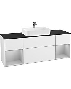 Villeroy und Boch Finion Villeroy und Boch F452GJGF 160x60,3cm, plaque de finition noir mat, étagères laqué gris clair mat, laqué blanc brillant