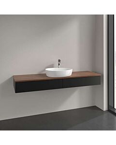 Villeroy &amp; Boch Antao vanity unit L14012PD with lighting, 2 drawers, 1600 x 190 x 500 mm, smooth front, Black Matt Lacquer / Warm Walnut