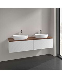 Villeroy &amp; Boch Antao vanity unit L39152GF with lighting, 2 drawers, 1600 x 360 x 500 mm, textured front, Glossy White Lacquer / Warm Walnut