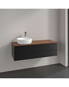 Meuble vasque Villeroy &amp; Boch Antao L22112PD avec éclairage, 2 tiroirs, 1200 x 360 x 500 mm, façade texturée, laque noire mate / noyer chaud