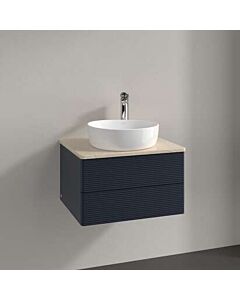 Villeroy und Boch Antao Waschtisch-Unterschrank L18153HG mit Beleuchtung, 2 Auszüge, 600 x 360 x 500 mm, Front mit Struktur, Midnight Blue Matt Lacquer / Botticino