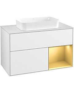 Villeroy und Boch Finion Waschtischunterschrank F661HFGF 100x60,3x50,1cm, Regal rechts Gold matt, Glossy white lacquer