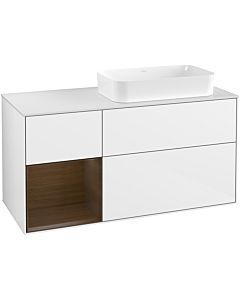 Villeroy und Boch Finion Waschtischunterschrank F681GNGF 120x60,3x50,1cm, Regal links Walnut veneer, Glossy white lacquer