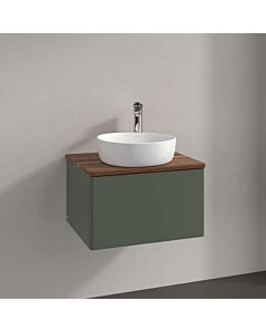 Meuble vasque Villeroy &amp; Boch Antao L29012HL avec éclairage, 1 tiroir, 600 x 360 x 500 mm, façade lisse, laque mate Vert Feuille / Noyer Chaud