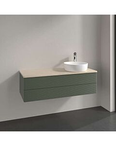 Villeroy &amp; Boch Antao vanity unit L23113HL with lighting, 2 drawers, 1200 x 360 x 500 mm, textured front, Leaf Green Matt Lacquer / Botticino