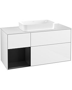 Villeroy und Boch Finion Villeroy und Boch F701PDGF 120x60.3x50.1cm, étagère à gauche laqué noir mat, laqué blanc brillant