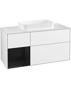 Villeroy und Boch Finion Waschtischunterschrank F701PHGF 120x60,3x50,1cm, Regal links Glossy Black Lacquer, Glossy white lacquer