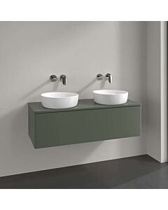 Villeroy und Boch Antao Waschtisch-Unterschrank K35050HL 120x36x50cm, Hahnloch, Waschbeckenplattenfarbe Lack, leaf green matt lacquer
