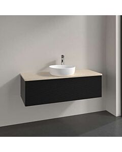 Meuble vasque Villeroy &amp; Boch Antao K32153PD 120 x 36 x 50 cm, percé pour robinetterie, plan vasque couleur Botticino, laque noire mate