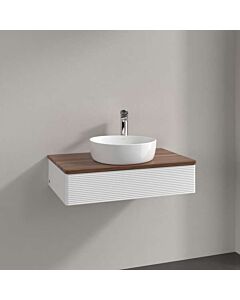 Meuble vasque Villeroy &amp; Boch Antao L08152MT avec éclairage, 1 tiroir, 800 x 190 x 500 mm, façade texturée, laque blanche mate / noyer chaud