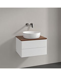 Meuble vasque Villeroy &amp; Boch Antao K18112MT 60 x 36 x 50 cm, plan vasque couleur noyer chaud, laque blanche mate