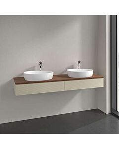 Meuble vasque Villeroy &amp; Boch Antao L17152HJ avec éclairage, 2 tiroirs, 1600 x 190 x 500 mm, façade texturée, laque mate Gris Soie / Noyer Chaud
