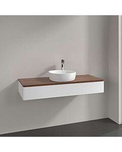 Meuble vasque Villeroy &amp; Boch Antao L10152MT avec éclairage, 1 tiroir, 1200 x 190 x 500 mm, façade texturée, laque blanche mate / noyer chaud