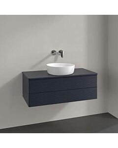 Villeroy &amp; Boch Antao vanity unit L20110HG with lighting, 2 drawers, 1000 x 360 x 500 mm, textured front, Midnight Blue Matt Lacquer / Midnight Blue Matt Lacquer