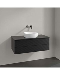 Villeroy und Boch Antao Waschtisch-Unterschrank L20110PD mit Beleuchtung, 2 Auszüge, 1000 x 360 x 500 mm, Front mit Struktur, Black Matt Lacquer / Black Matt Lacquer