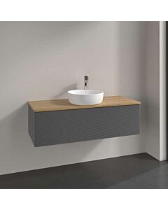 Meuble vasque Villeroy &amp; Boch Antao L32111GK avec éclairage, 1 tiroir, 1200 x 360 x 500 mm, façade texturée, laque anthracite mate / chêne miel