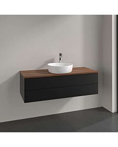 Villeroy &amp; Boch Antao vanity unit L21012PD with lighting, 2 drawers, 1200 x 360 x 500 mm, smooth front, Black Matt Lacquer / Warm Walnut
