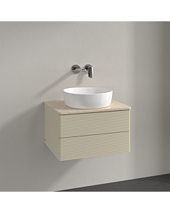 Meuble vasque Villeroy &amp; Boch Antao L18113HJ avec éclairage, 60 x 36 x 50 cm, plan vasque couleur Botticino, laque mate gris soie