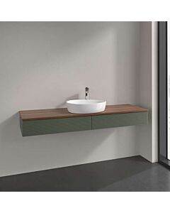 Villeroy und Boch Antao Waschtisch-Unterschrank L14112HL mit Beleuchtung, 2 Auszüge, 1600 x 190 x 500 mm, Front mit Struktur, Leaf Green Matt Lacquer / Warm Walnut