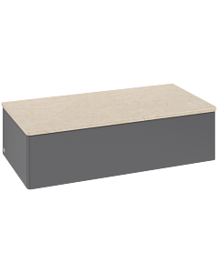 Villeroy und Boch Antao Sideboard L40003GK mit Beleuchtung, 1 Auszug, 1000 x 268 x 500 mm, Front ohne Struktur, Anthracite Matt Lacquer / Botticino