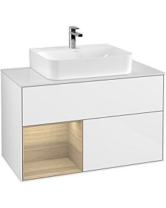 Villeroy und Boch Finion Villeroy und Boch G111PCGF 100cm, plaque de finition blanc mat, émotion, étagère à gauche Oak Veneer , laqué blanc brillant