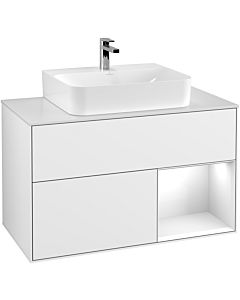 Villeroy und Boch Finion Villeroy und Boch G121GFGF 100cm, plaque de finition blanc mat, Emotion, étagère à droite Laque blanc brillant, Laque blanc brillant